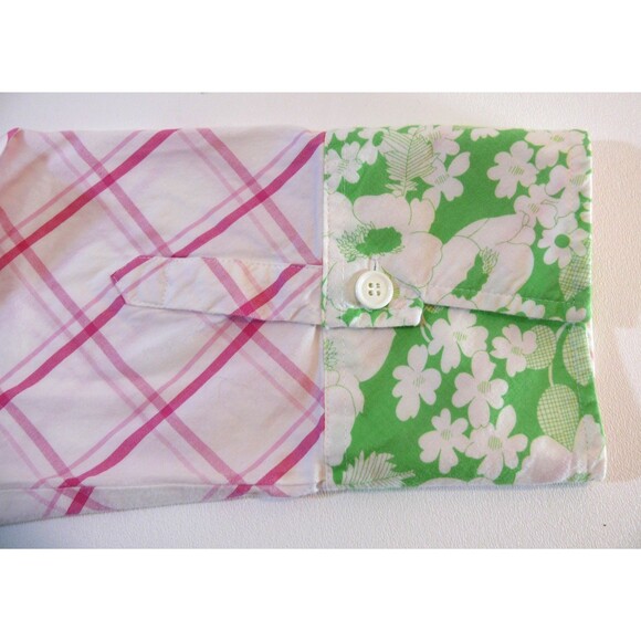 Izod Blouse top pink plaid button up cotton contrast sleeves size Med/Large - Picture 6 of 8